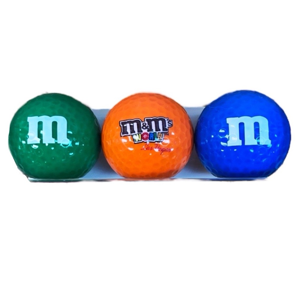 M&M’s Golf Ball Set Vintage from Las Vegas m&m world. Three m&m Golf Balls